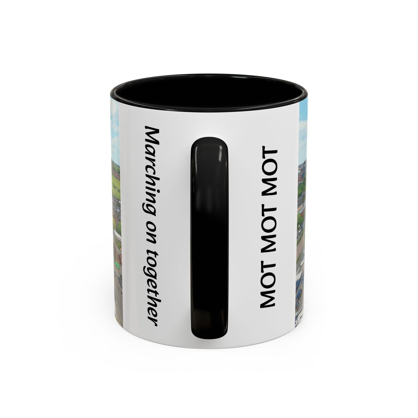 Stadium aerial Accent Coffee Mug — "Marching on Together"