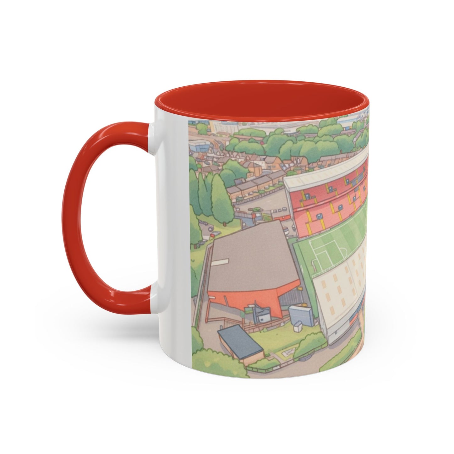 The Valley Stadium Aerial Accent Coffee Mug — Illustrated Soccer Ground Gift (11oz)