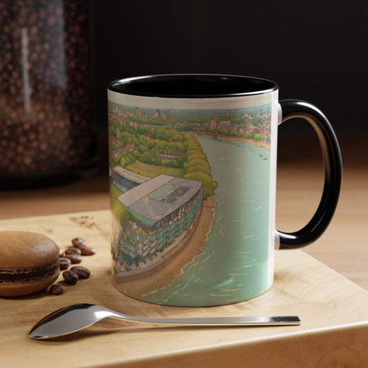 Fulham Aerial Accent Coffee Mug — Scenic Riverside stadium Art (11oz)