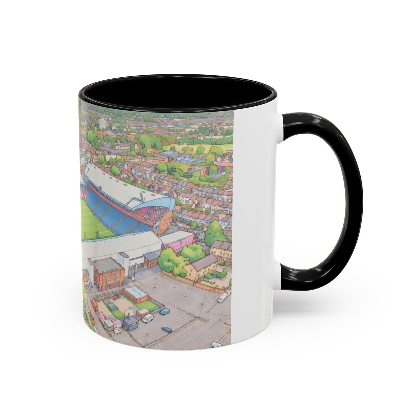 Palace Stadium Aerial Accent Coffee Mug — Illustrated Football Ground Scene (11oz)