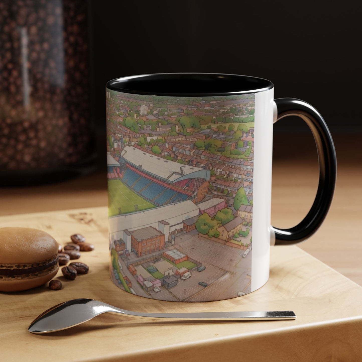 Palace Stadium Aerial Accent Coffee Mug — Illustrated Football Ground Scene (11oz)