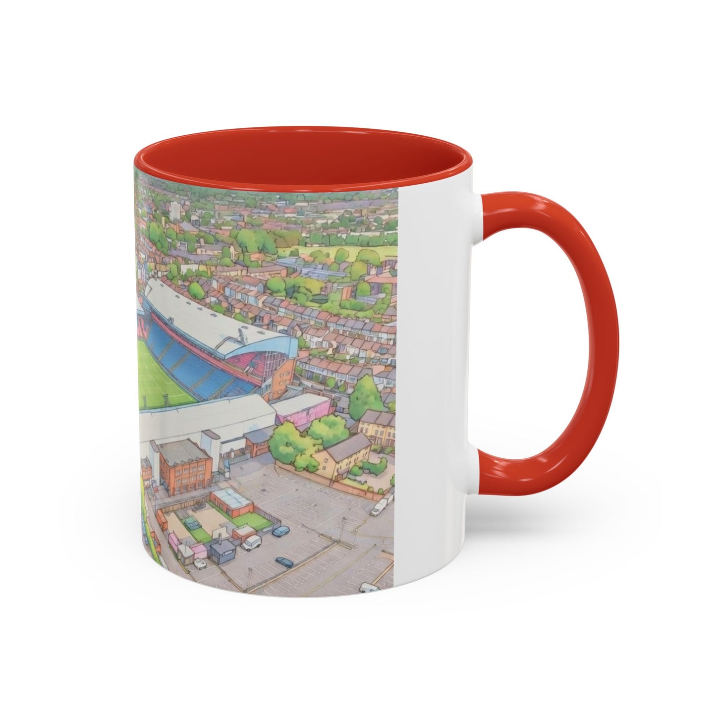 Palace Stadium Aerial Accent Coffee Mug — Illustrated Football Ground Scene (11oz)