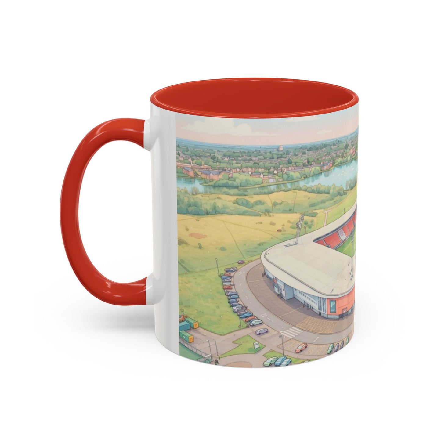 Doncaster Stadium Panorama Accent Coffee Mug – Scenic Football Ground Illustration (11oz)
