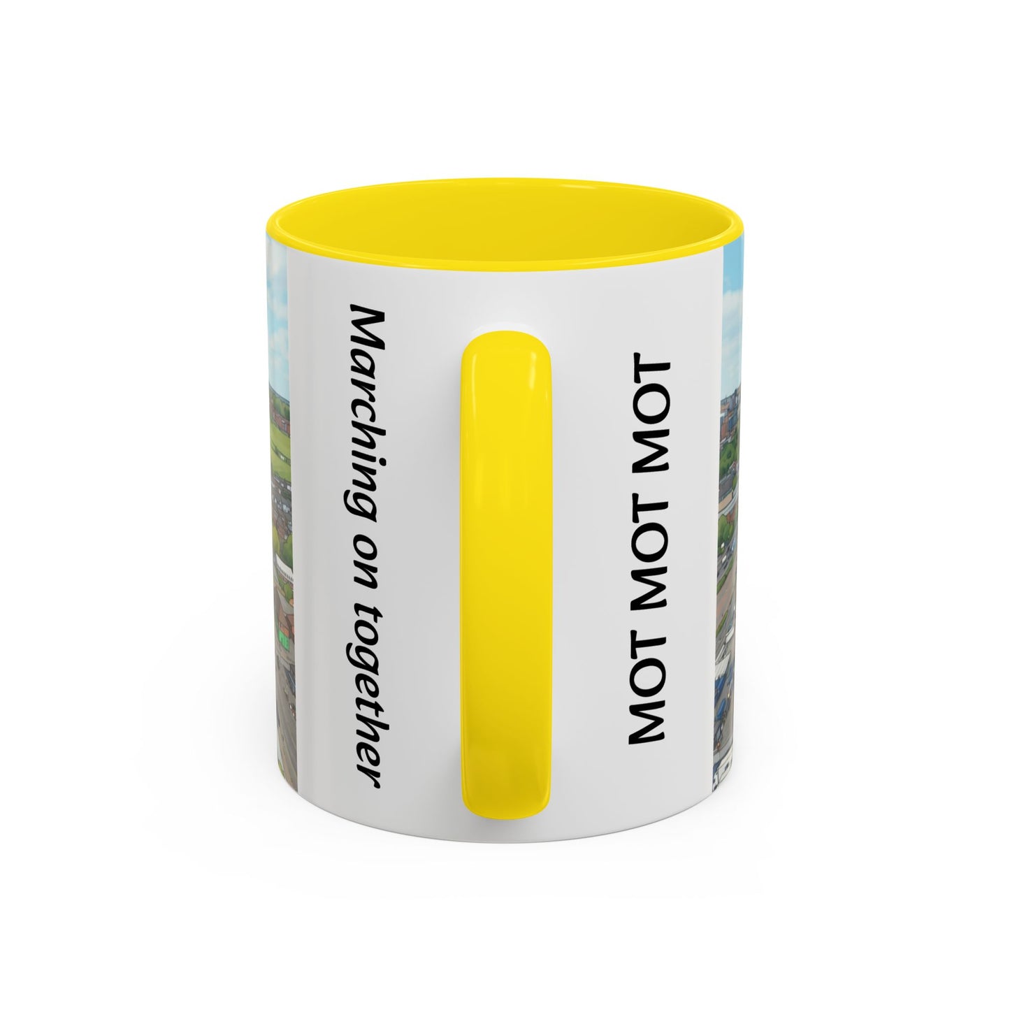 Stadium aerial Accent Coffee Mug — "Marching on Together"