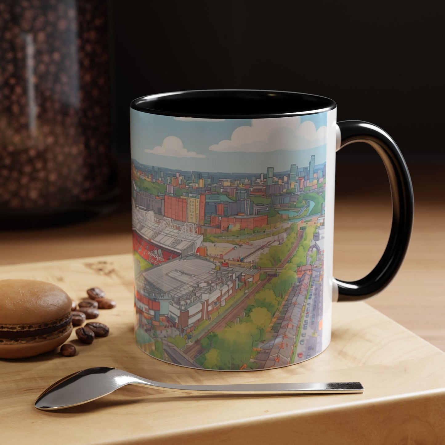 Stadium Cityscape Coffee Mug — Scenic Manchester Football Stadium Illustration (11oz)