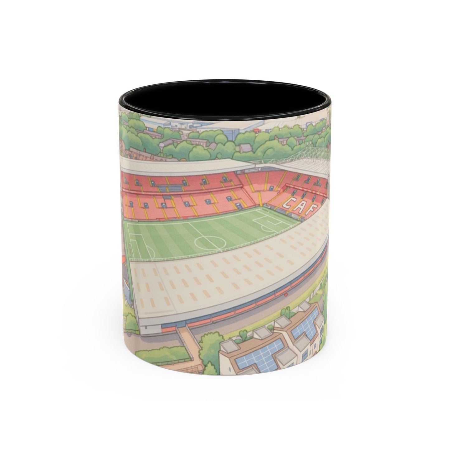 The Valley Stadium Aerial Accent Coffee Mug — Illustrated Soccer Ground Gift (11oz)