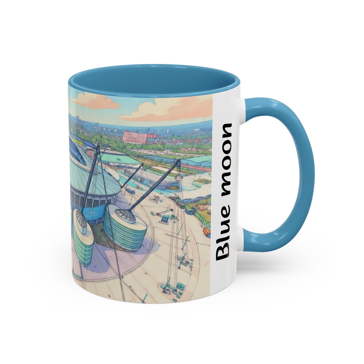 Blue Moon Stadium Coffee Mug — Soccer Stadium Illustration Accent Mug (11oz)