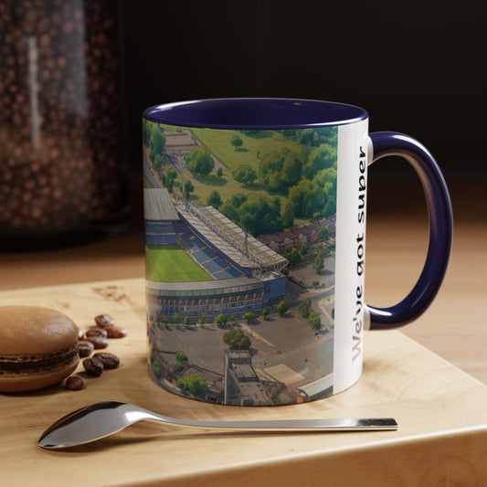 Portman Road Aerial Accent Coffee Mug — "We've Got Super Kieran McKenna" Fan Gift (11oz)