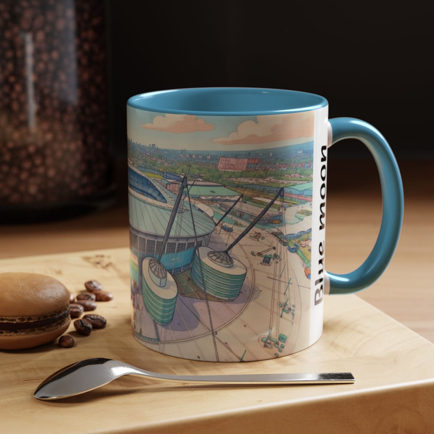 Blue Moon Stadium Coffee Mug — Soccer Stadium Illustration Accent Mug (11oz)