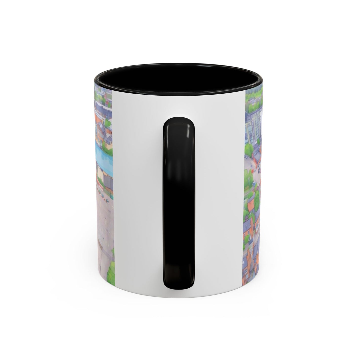 Forest Aerial Accent Coffee Mug — Illustrated Football Arena Scene (11oz)