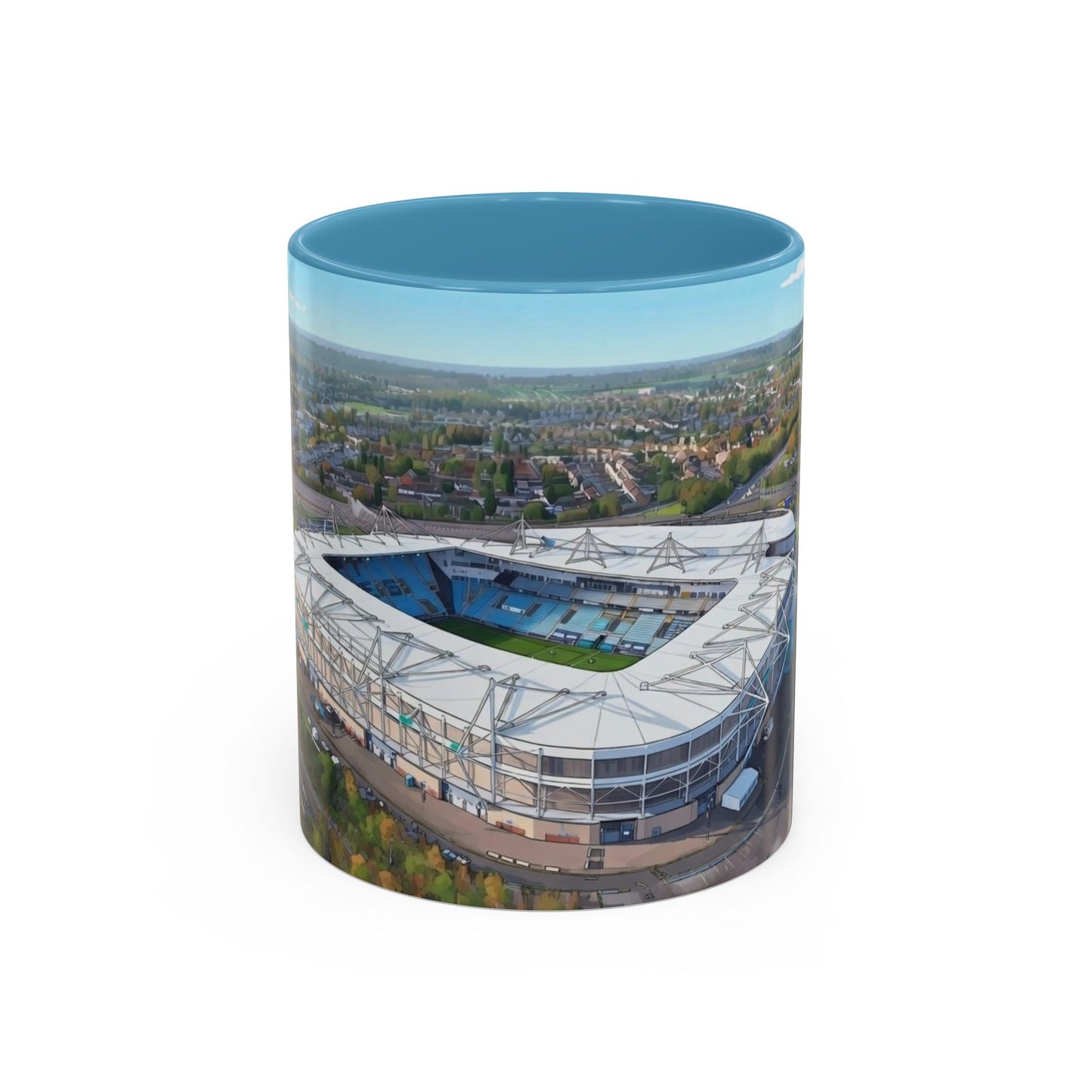 Sky Blues Accent Coffee Mug — 'We live and die in these towns' Football Fan Gift (11/15oz)