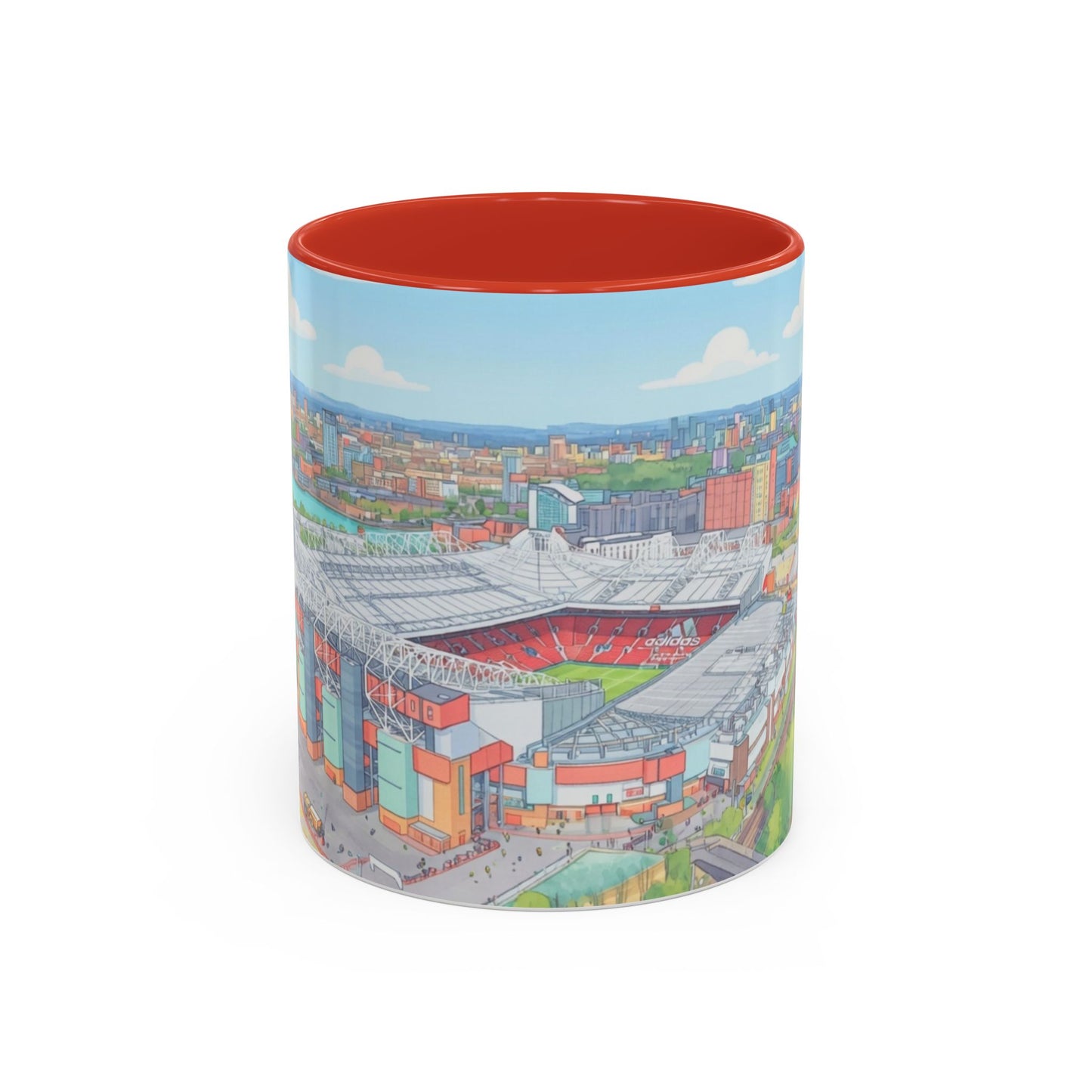 Stadium Cityscape Coffee Mug — Scenic Manchester Football Stadium Illustration (11oz)
