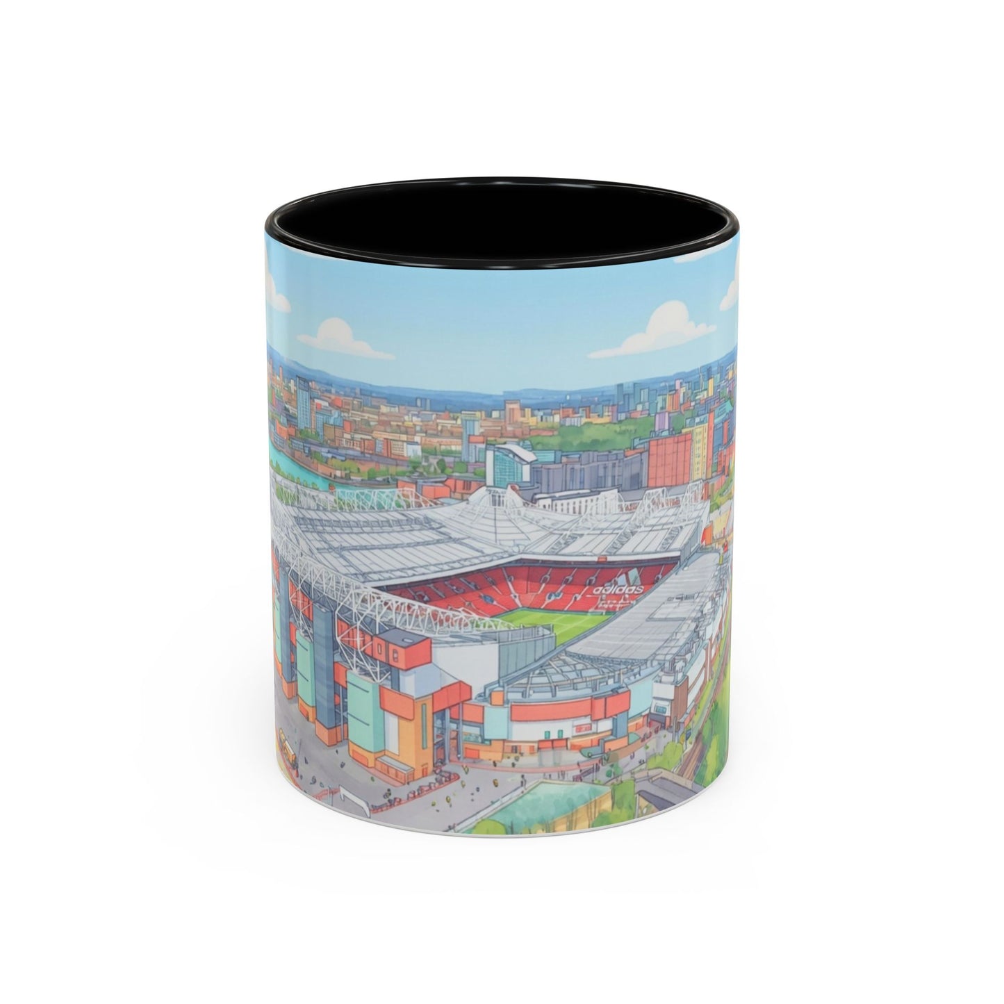 Stadium Cityscape Coffee Mug — Scenic Manchester Football Stadium Illustration (11oz)