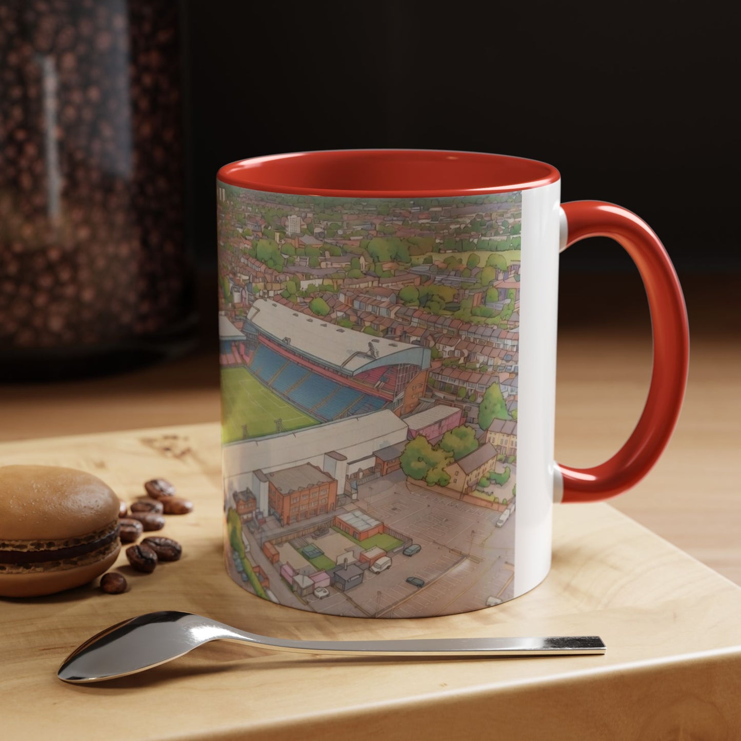 Palace Stadium Aerial Accent Coffee Mug — Illustrated Football Ground Scene (11oz)