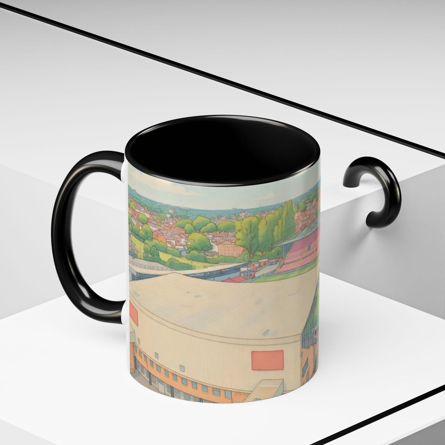 Lincoln Stadium Panorama Accent Coffee Mug – Illustrated Football Ground View (11oz)