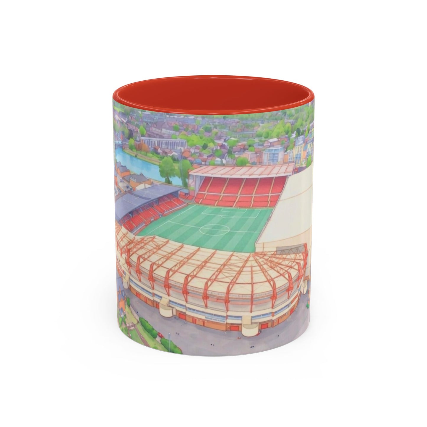 Forest Aerial Accent Coffee Mug — Illustrated Football Arena Scene (11oz)