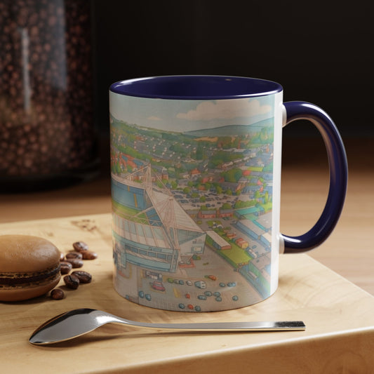 Deepdale Stadium Panorama Accent Coffee Mug — Scenic Football Ground Illustration (11oz)