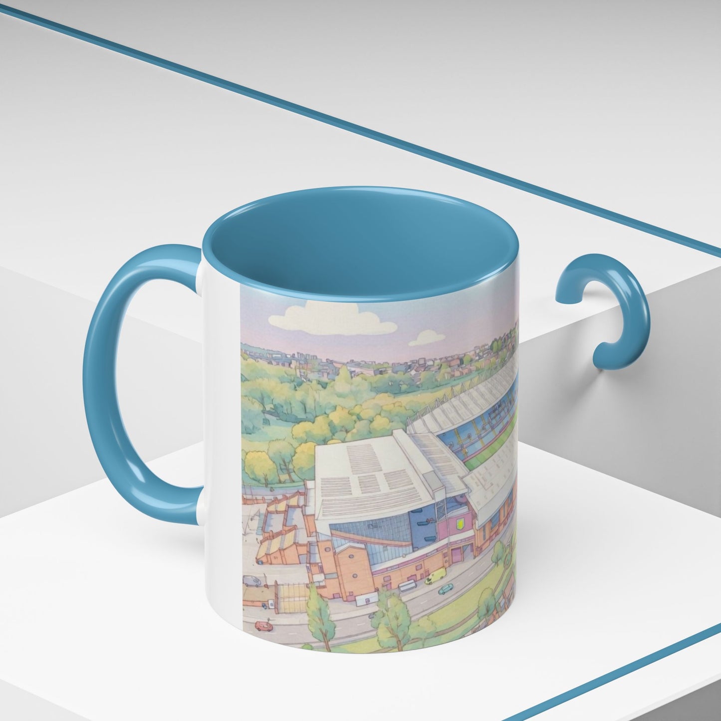 Villa Park Stadium Aerial Illustration Accent Coffee Mug – 11oz