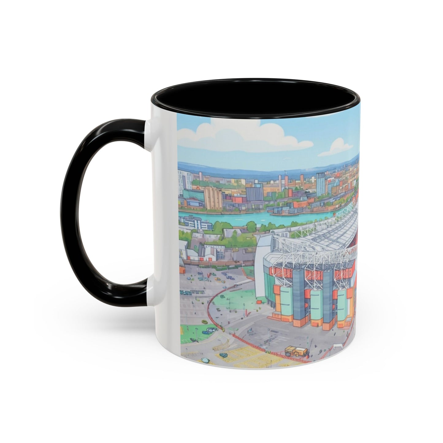 Stadium Cityscape Coffee Mug — Scenic Manchester Football Stadium Illustration (11oz)