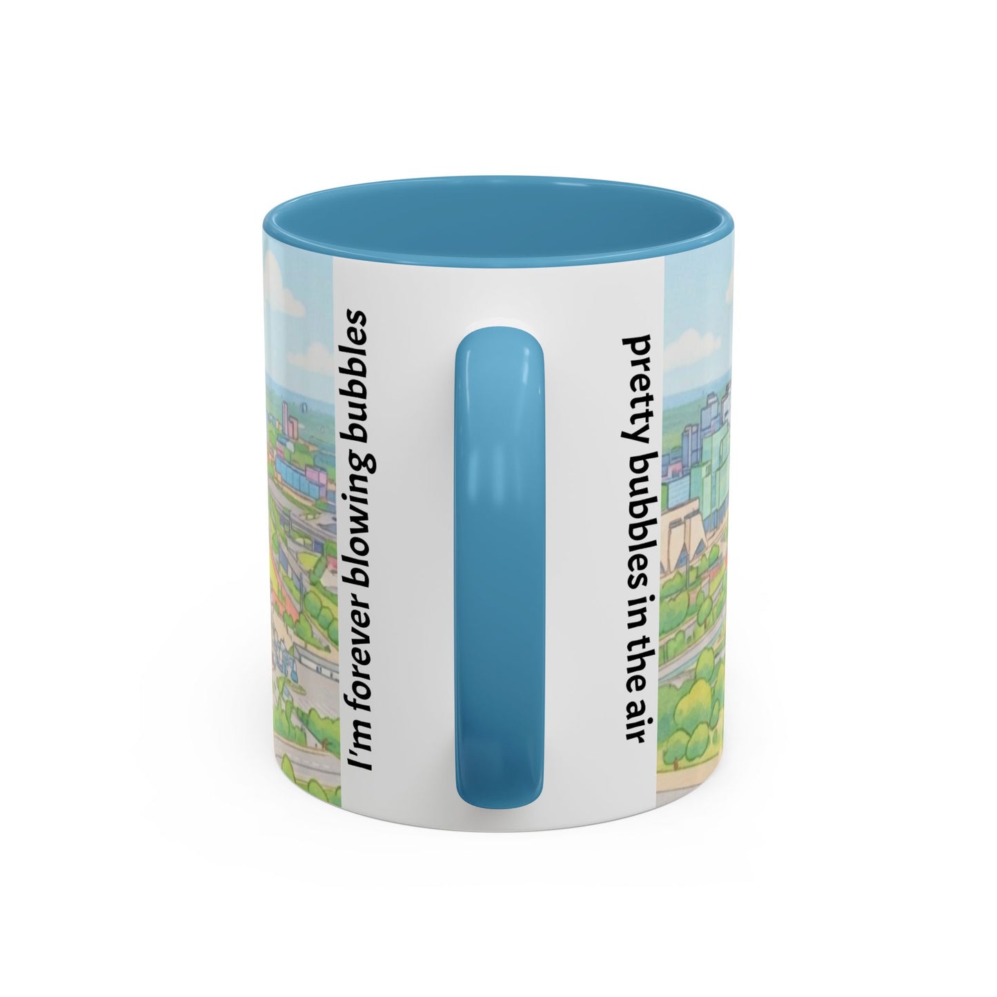 Coffee Mug — Illustrated Stadium Cityscape with "I'm forever blowing bubbles"