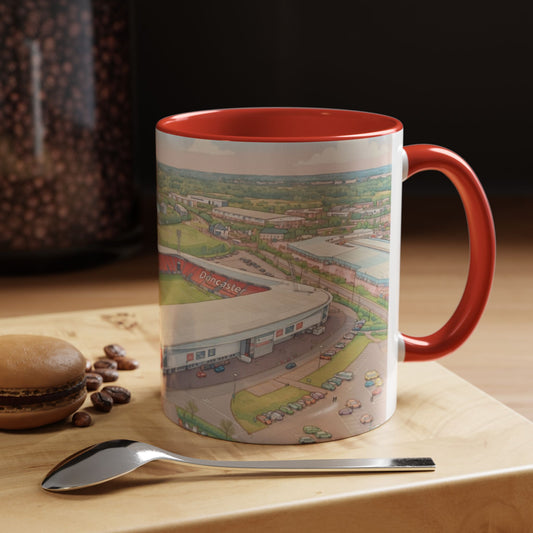 Doncaster Stadium Panorama Accent Coffee Mug – Scenic Football Ground Illustration (11oz)