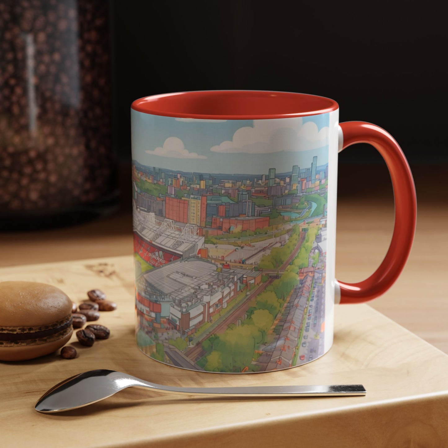 Stadium Cityscape Coffee Mug — Scenic Manchester Football Stadium Illustration (11oz)