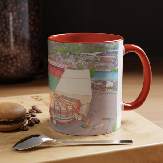Forest Aerial Accent Coffee Mug — Illustrated Football Arena Scene (11oz)
