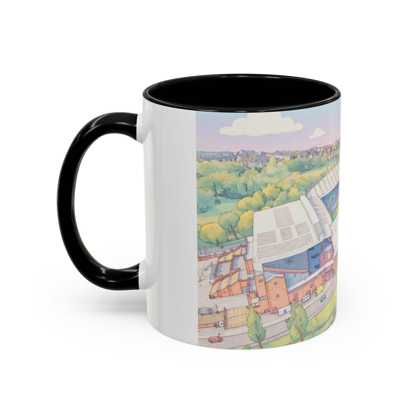 Villa Park Stadium Aerial Illustration Accent Coffee Mug – 11oz