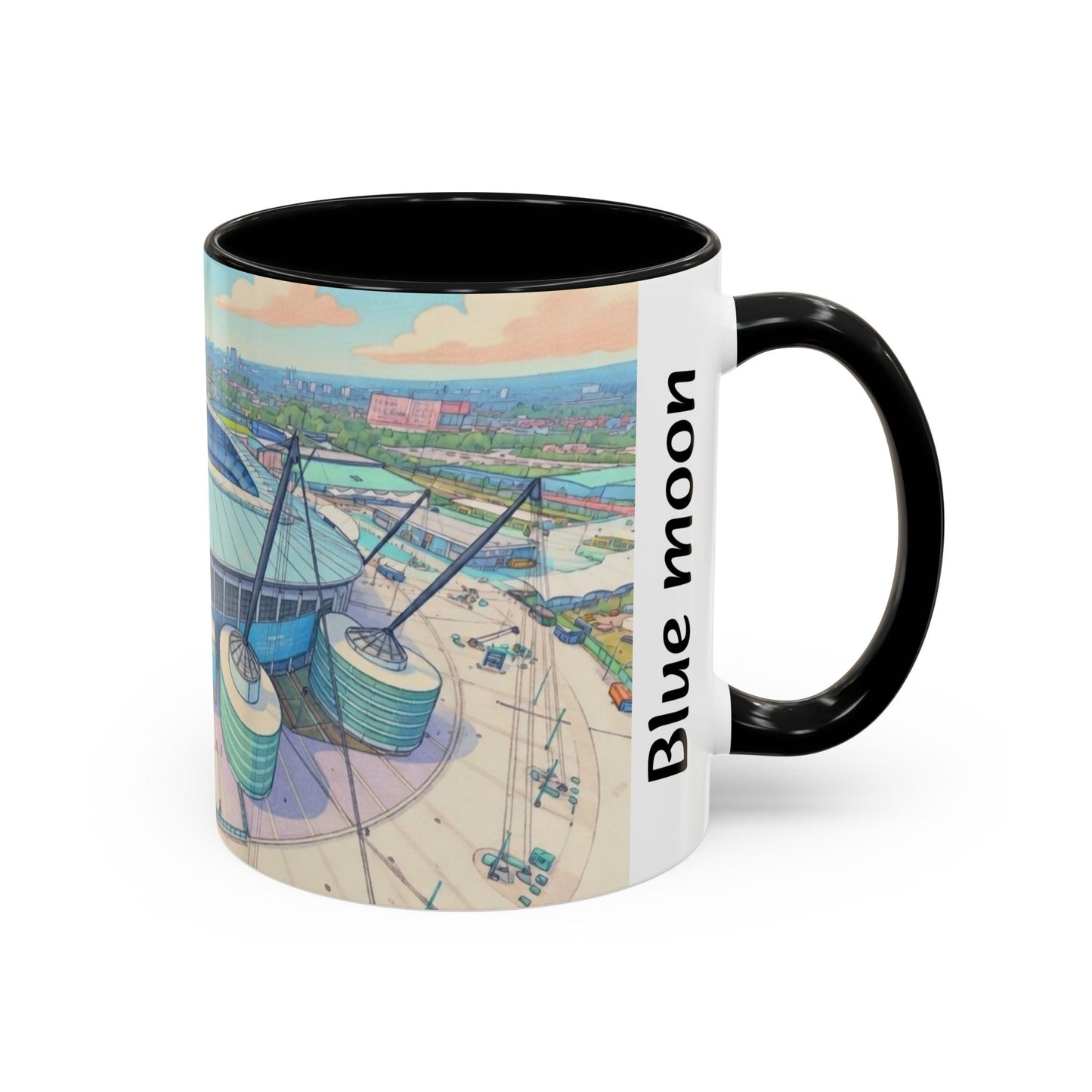 Blue Moon Stadium Coffee Mug — Soccer Stadium Illustration Accent Mug (11oz)